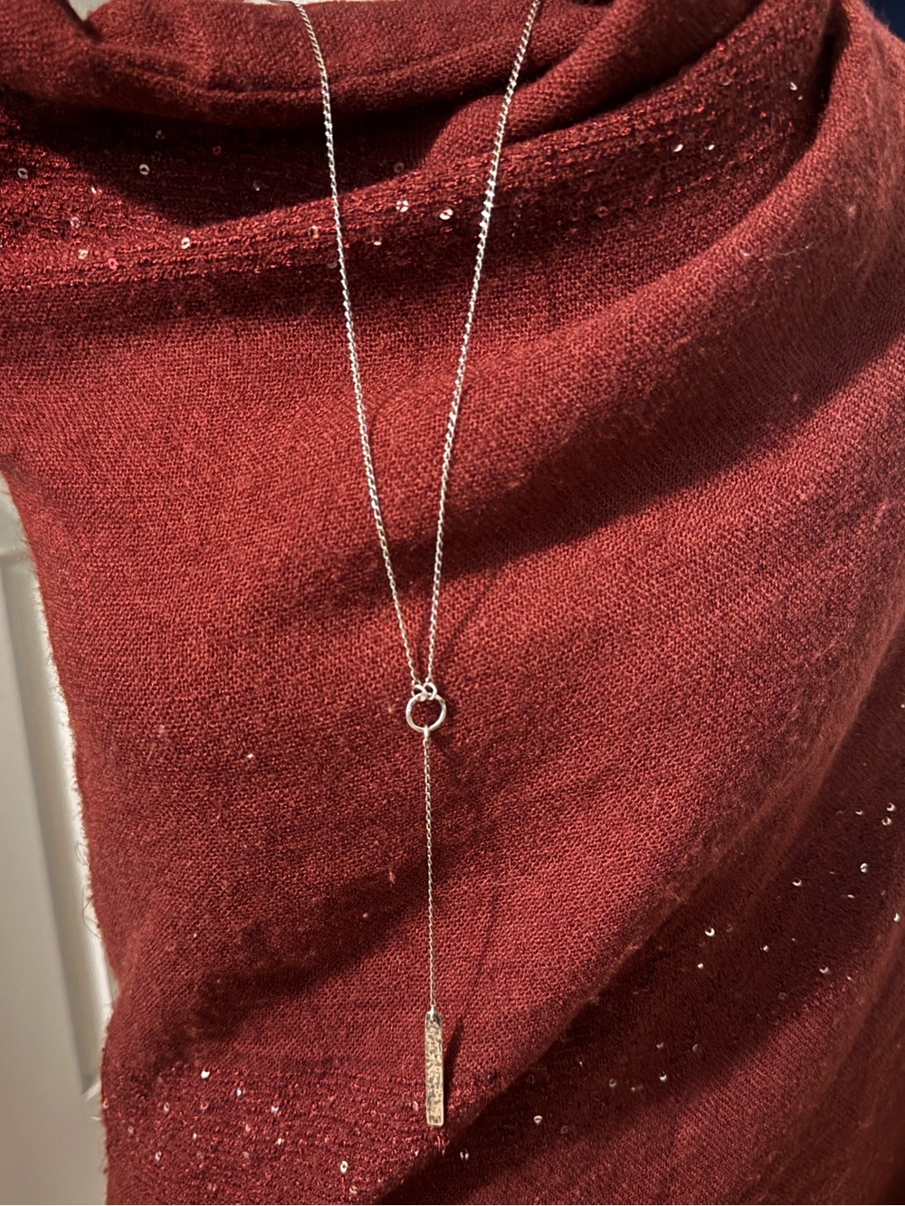 Silver Lariat Pendant Necklace in Deep Red